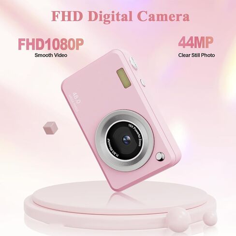 Digital Camera with 32GB Card,48MP Compact Portable Small Point Shoot Camera,FHD 1080P Point and Shoot Digital Cameras with 16X Zoom,for Boys Girls Teens Gifts in Kuwait