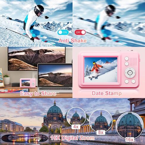 Digital Camera with 32GB Card,48MP Compact Portable Small Point Shoot Camera,FHD 1080P Point and Shoot Digital Cameras with 16X Zoom,for Boys Girls Teens Gifts in Kuwait