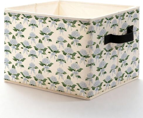 Coquette Bow Blue Hydrangea Floral Storage Bins Box, Toybox for Girls, Rustic Hydrangea Flower Foldable Baskets Organizer with Handles for Bedroom Bathroom Home Clothes Toys Books in Kuwait