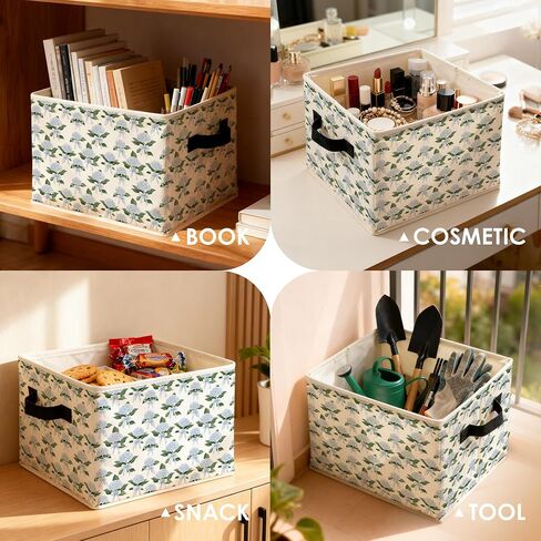 Coquette Bow Blue Hydrangea Floral Storage Bins Box, Toybox for Girls, Rustic Hydrangea Flower Foldable Baskets Organizer with Handles for Bedroom Bathroom Home Clothes Toys Books in Kuwait