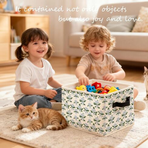Coquette Bow Blue Hydrangea Floral Storage Bins Box, Toybox for Girls, Rustic Hydrangea Flower Foldable Baskets Organizer with Handles for Bedroom Bathroom Home Clothes Toys Books in Kuwait