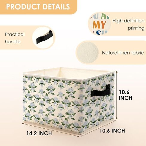 Coquette Bow Blue Hydrangea Floral Storage Bins Box, Toybox for Girls, Rustic Hydrangea Flower Foldable Baskets Organizer with Handles for Bedroom Bathroom Home Clothes Toys Books in Kuwait