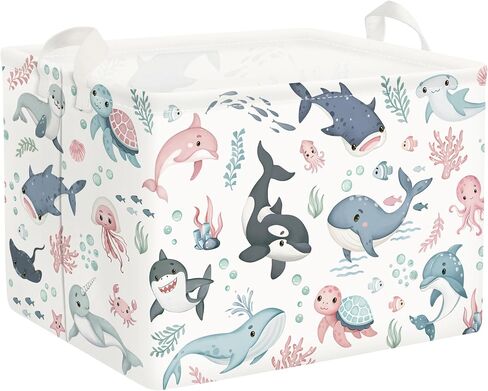 Clastyle Adorable Ocean Animal Laundry Basket Shark Kids Clothes Book Storage Basket Gift Toy Box for Bedroom Decor,Whale,36x45 cm | Large Storage Basket with Lids for Toys Clothes Books, 25kg Load Capacity, Freestanding, Waterproof, Collapsible in Kuwait
