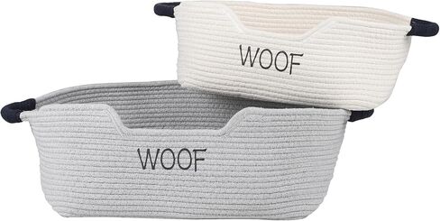Morezi Dog Toy Basket 2 Pieces Woven Dog Toy bin Low in Front Organizer Storage - Perfect for Collecting Puppy Combs Shampoo Brushes Towel Grooming Stuff in Bathroom playroom Closet in Kuwait