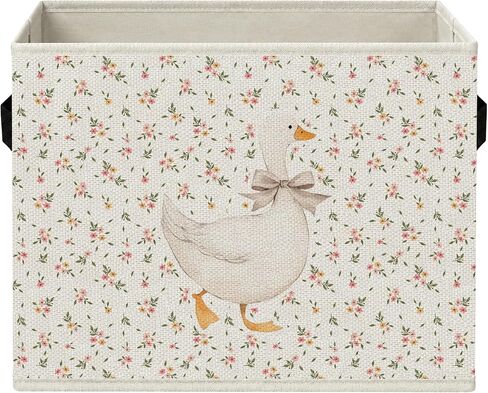 Goose Nursery Floral Storage Bins with Handles, Cottagecore Goose Farm Animal Nursery Foldable Collapsible Storage Basket Organizer for Kids Girls Room Bedroom Bathroom Books Clothes in Kuwait