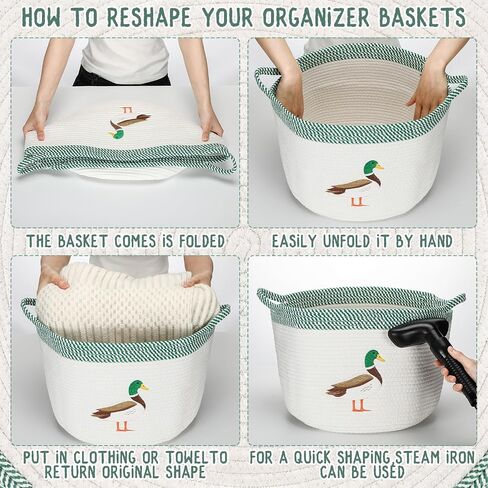 SiliFine 15''x11'' Mallard Duck Baby Stuff Storage Basket Large Cotton Rope Bin with Animal Patch Organizer Laundry Hamper for Nursery Baby Shower Infant Newborn Essentials, Diaper Caddy with Handle in Kuwait