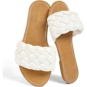 Women's Flat Sandals, Casual Beach Sandals with Soft Footbed for Vacation | Stylish Braided Straps and Easy Slip-on Design. Lightweight & Breathable Brown Sandals for Daily Wear Shopping Summer in Saudi Arabia