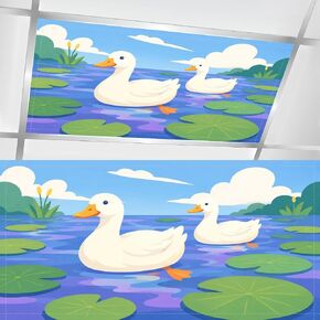 6 Pcs Fluorescent Light Covers for Ceiling Lights Cute Cartoon Frogs White Flowers Green Leaves Blue Magnetic Light Filters Decorative for Classroom Office Hospital Home 4x2 Ft in Kuwait