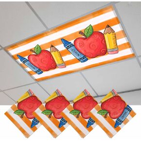 Fluorescent Light Covers, Children's Day Magnetic Light Covers for Ceiling Lights, Funny Cartoon Pencil Orange Striped Fluorescent Ceiling Shade Filters for Classroom Bedroom Office 4x2Ft x 3PCS in Kuwait
