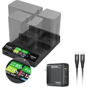 Accsoon Toprig Camera Battery Charger 4-Channel PD60W Fast Charging LCD, Compatible with Sony A7iii A7iv A7C FX3 FX30 A9 A7R III A7R IV A7C DSLR NP-FZ100 Battery Charger in Kuwait