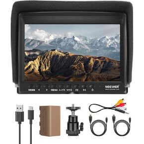 NEEWER F100 7 Inch Camera Field Monitor HD Video Assist IPS 1280x800 HDMI 1080p with 4400mAh F750 Battery, Sunshade Hood & 360° Ball Head for DSLR Cameras, Handheld Stabilizer, Film Video Making Rig in Kuwait