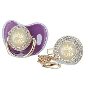 Personalized Any Name Bling Gold Silver Pacifier and Clip Set 18 Colors BPA Free Safe Unique Design Luxurious Dummy Ideal Gift for Baby Show New Born in Saudi Arabia
