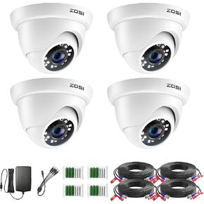 ZOSI 4 Pack 2MP 1080p HD-TVI Dome Security Camera Outdoor Indoor, 1920TVL | 24PCS LEDs, 80ft IR Night Vision, 90° Wide Angle, Metal Plastic Housing Weatherproof Surveillance CCTV Camera in Kuwait
