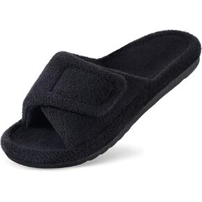 Women's Orthopedic Slippers with Arch Support Adjustable Open Toe House Shoes for Plantar Fasciitis, Black 37 in Saudi Arabia