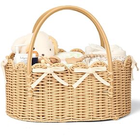 Large Diaper Caddy Organizer, Hand Rattan Scalloped Diaper Caddy Changing Table Organizer, Versatile Nursery Bakset Picnic Basket Household Organizer (Natural PE Rattan - Classic, XXL) in Kuwait