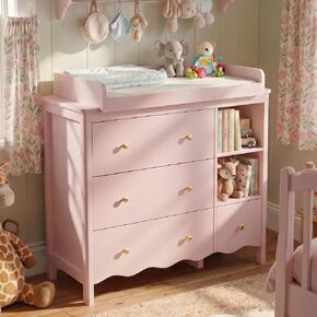 Baby Dresser with Changing Table Top Kids Dresser Pink | Nursery Dresser Wooden Small Dressers for Bedroom Baby Dresser Organizer Girls Dresser Diaper Organizer in Saudi Arabia
