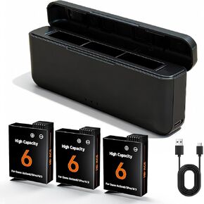 3-Pack 2800mAh Battery Kit for DJI Osmo Action 6 5 Pro 4 3 | 3-Channel Fast Charging Hub,Compatible for DJI OSMO Action 6, Action 5 Pro, Action 4, Action 3, OSMO 360 Cameras in Kuwait
