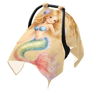 Cute Mermaid Pattern Baby Car Seat Cover Nursing Cover | Muslin-like Cotton Blend, Breathable, Multi-use, Newborn Essentials Must Haves, Fits Most Strollers, for Babies Boys Girls in Saudi Arabia