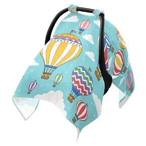 Hot Air Balloons Print Baby Car Seat Cover Nursing Cover | Muslin-like Cotton Blend, Breathable, Multi-use, Newborn Essentials Must Haves, Fits Most Strollers, for Babies Boys Girls in Saudi Arabia