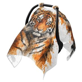 Tiger Head Pattern Baby Car Seat Cover Stroller Shade | Muslin-like Cotton Blend, Breathable, Multi-use, Newborn Essentials Must Haves, Fits Most Strollers, for Babies Boys Girls in Saudi Arabia