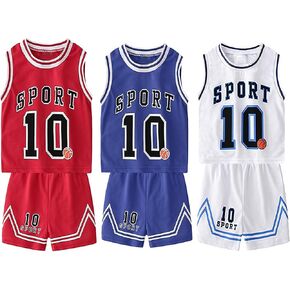 Toddler Kids Sports Shorts Set Baby Boys Girls Basketball Jersey Outfit Tracksuit Tank Top Mesh Track Shorts (3Set(Blue/White/Red), 18 Months) in Saudi Arabia