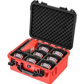 Storage Box for Milwaukee Battery Case: Waterproof with Adjustable Divider | Hard Carrying Case for Milwaukee M18/M12 Tool Battery Pack 18V/12V 1.5/2.0/3.0/4.0/5.0/6.0/6.5/8.0/9.0Ah Charger, Case Only in Saudi Arabia