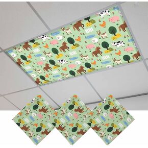 Cartoon Farm Magnetic Fluorescent Light Covers for Ceiling Lights 2x4 Ft,Funny Cow Horse Sheep Pig Chicken Trees Office Classroom Kitchen Drop Ceiling Light Covers Lighting Filters Shade Panel 3 Packs in Saudi Arabia