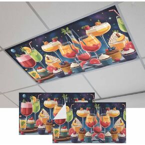 Cartoon Cupcakes Magnetic Fluorescent Light Covers for Ceiling Lights 2x4 Ft, Funny Cute Food Starry Sky Blue Office Classroom Kitchen Drop Ceiling Light Covers Lighting Filters Shade Panel 2 Packs in Saudi Arabia