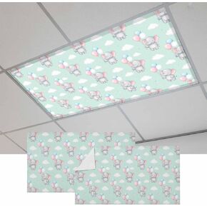 Green Lovely Elephant Magnetic Fluorescent Light Covers for Ceiling Lights 2x4 Ft, Cartoon Animals Cloud Stars Office Classroom Kitchen Drop Ceiling Light Covers Lighting Filters Shade Panel 2 Packs in Saudi Arabia