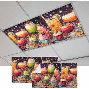 Cartoon Cupcakes Magnetic Fluorescent Light Covers for Ceiling Lights 2x4 Ft, Funny Cute Food Starry Sky Pink Office Classroom Kitchen Drop Ceiling Light Covers Lighting Filters Shade Panel 2 Packs in Saudi Arabia