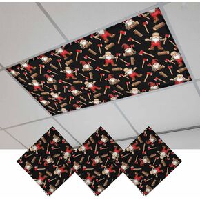 Christmas Gnomes Magnetic Fluorescent Light Covers for Ceiling Lights 2x4 Ft,Black Xmas Star Hat Axe Wood Cartoon Office Classroom Kitchen Drop Ceiling Light Covers Lighting Filters Shade Panel 3Packs in Saudi Arabia