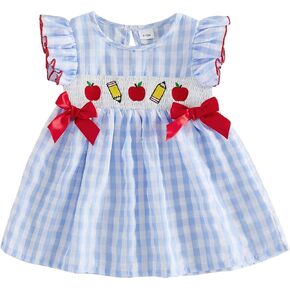 Back to School Outfit Toddler Girl Flutter Sleeve Smocked Princess Dresses Pre K Kindergarten 1st Day of School Photo in Saudi Arabia