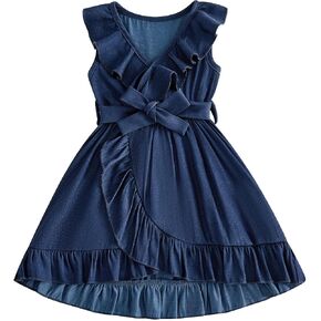 Toddler Girl Gingham Dress Sleeveless Ruffled Hem Plaid Dresses Kids Summer Clothes Beach Casual Sundress in Kuwait