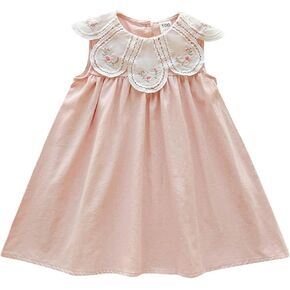 Toddler Baby Girl Sleeveless Dress Floral Embroidered Peter Pan Collar Birthday Princess Dress Cute Summer Outfits in Kuwait