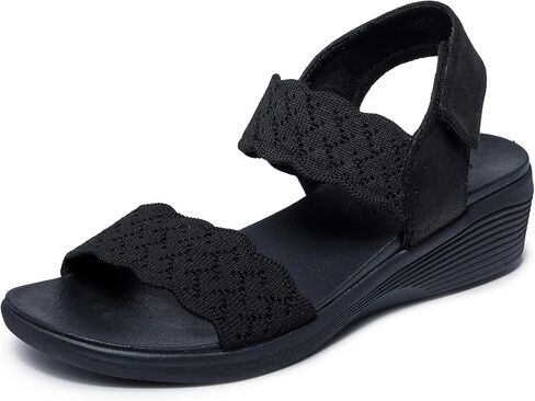 Skechers Women's Arya - on the Rise | Luxe Foam Cushioned Footbed, Scalloped Knit Upper, Machine Washable, Vegan, Adjustable Backstrap, Low 1.25" Wedge in Kuwait
