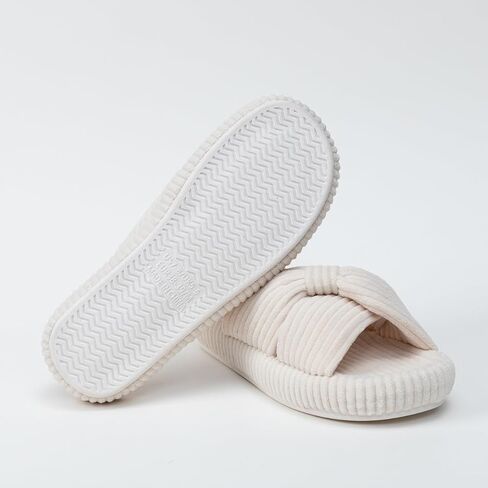 Woman's Memory Foam Bow Crossbands Slippers Open Toe Soft Corduroy Rubber Sole House Shoes in Kuwait