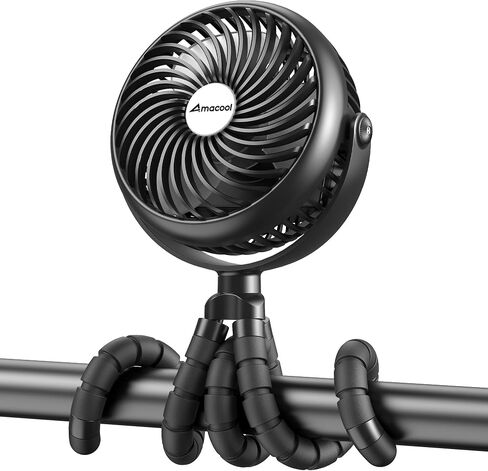 AMACOOL Baby Stroller Fan 5000mAh Rechargeable, Max 20H Cooling | 3-Speed, Strong Yet Quiet, 360°Rotate Portable Clip on Fan for Travel, Car Seat, Crib, Bike, Treadmill, Beach Essentials in Kuwait