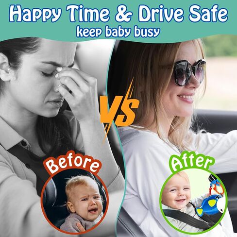Baby Car Seat Ocean Animals Toys - Kick and Play Double Sided Infant Car Seat Toys with Plush Toys, Mirror, Teether for Baby Travel Activities, Christmas Birthday Gifts Newborn Infant Toy in Kuwait