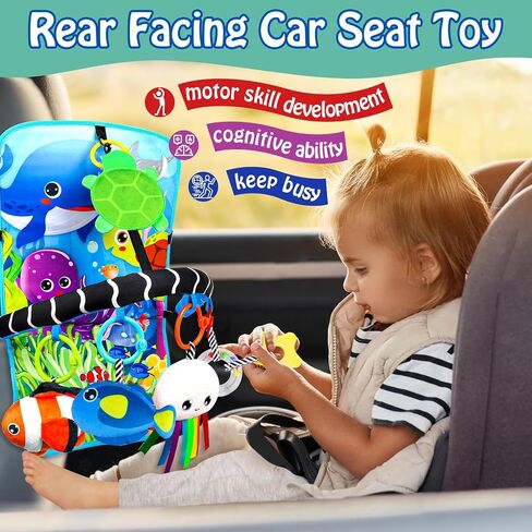 Baby Car Seat Ocean Animals Toys - Kick and Play Double Sided Infant Car Seat Toys with Plush Toys, Mirror, Teether for Baby Travel Activities, Christmas Birthday Gifts Newborn Infant Toy in Kuwait