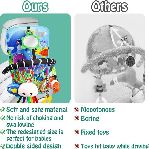 Baby Car Seat Ocean Animals Toys - Kick and Play Double Sided Infant Car Seat Toys with Plush Toys, Mirror, Teether for Baby Travel Activities, Christmas Birthday Gifts Newborn Infant Toy in Kuwait