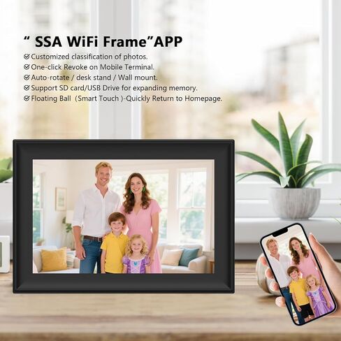 إطار صور رقمي SSAWiFiFRAME مقاس 10.1 بوصة إطار صور ذكي WiFi، شاشة لمس 1280 * 800 IPS تدور تلقائيًا، ذاكرة مدمجة 32 جيجابايت، 50 صورة / مشاركة فيديو 200 ميجابايت عبر تطبيق مجاني، هدية للنساء/الأم in Kuwait