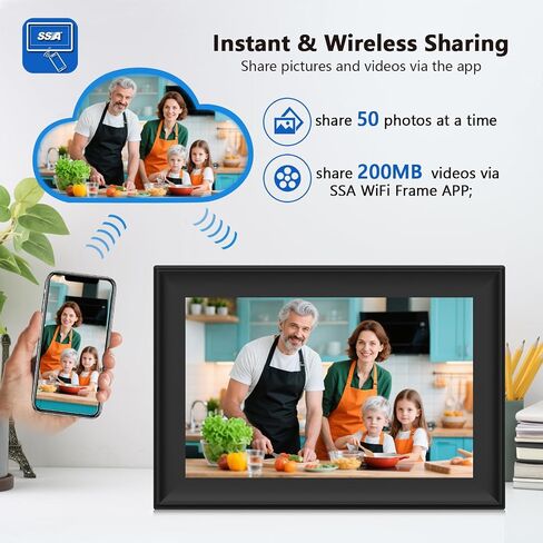 إطار صور رقمي SSAWiFiFRAME مقاس 10.1 بوصة إطار صور ذكي WiFi، شاشة لمس 1280 * 800 IPS تدور تلقائيًا، ذاكرة مدمجة 32 جيجابايت، 50 صورة / مشاركة فيديو 200 ميجابايت عبر تطبيق مجاني، هدية للنساء/الأم in Kuwait