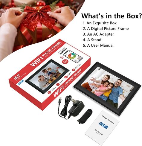إطار صور رقمي SSAWiFiFRAME مقاس 10.1 بوصة إطار صور ذكي WiFi، شاشة لمس 1280 * 800 IPS تدور تلقائيًا، ذاكرة مدمجة 32 جيجابايت، 50 صورة / مشاركة فيديو 200 ميجابايت عبر تطبيق مجاني، هدية للنساء/الأم in Kuwait