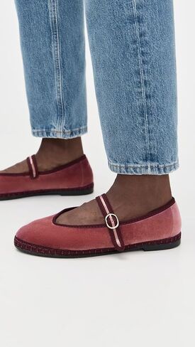 Flabelus Women's Pierre Velvet Mary Jane Flats in Kuwait