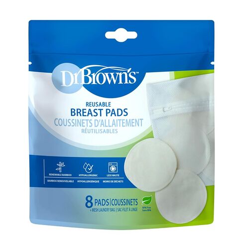 Dr. Brown's Reusable Breast Pads for Breastfeeding, Washable Nursing Pads with Laundry Bag, Day & Night Absorption, 8 Count in Kuwait