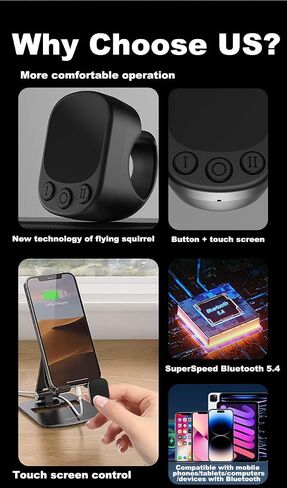 Tiktok Scrolling Ring,Air Finger Ring Mouse with a Touchpad, Portable Handheld Bluetooth 5.4 Wireless Scroller Remote Control Page Turner for i-Phone/i-Pad/Android/PC/Camera/Video Recording/Kindle App in Kuwait