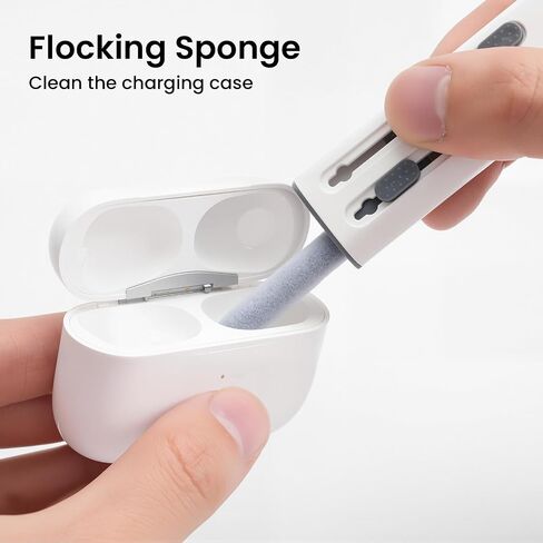 Cleaner Kit for Airpods, Earbud Cleaning Kit for Airpods Pro 1 2 3, Multi-Function Cleaning Pen with Soft Brush Flocking Sponge for Bluetooth Earphones Case Cleaning Tools, White in Kuwait