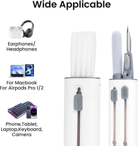 Cleaner Kit for Airpods, Earbud Cleaning Kit for Airpods Pro 1 2 3, Multi-Function Cleaning Pen with Soft Brush Flocking Sponge for Bluetooth Earphones Case Cleaning Tools, White in Kuwait