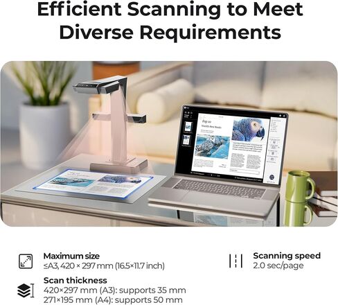 CZUR ET16 Plus Advanced Book & Document Scanner, 16MP Camera | 2nd Gen Auto-Flatten&Deskew Tech, Capture A3, OCR, Convert to PDF/Searchable PDF/Word/TIFF/Excel, Run On Windows&macOS in Kuwait
