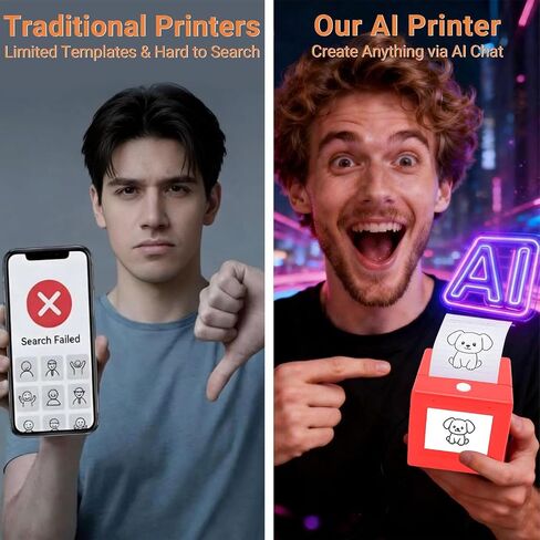 Jiawu Mini Sticker Printer, 200DPI AI Smart Inkless Thermal Photo Printer, Portable Sticker Maker with 2 Roll Paper, Voice Activated, AI Generate Image for DIY Journaling & Photos in Kuwait